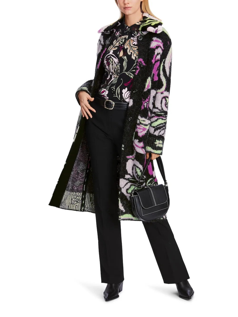 Black Twine Patterned Wool Blend Coat