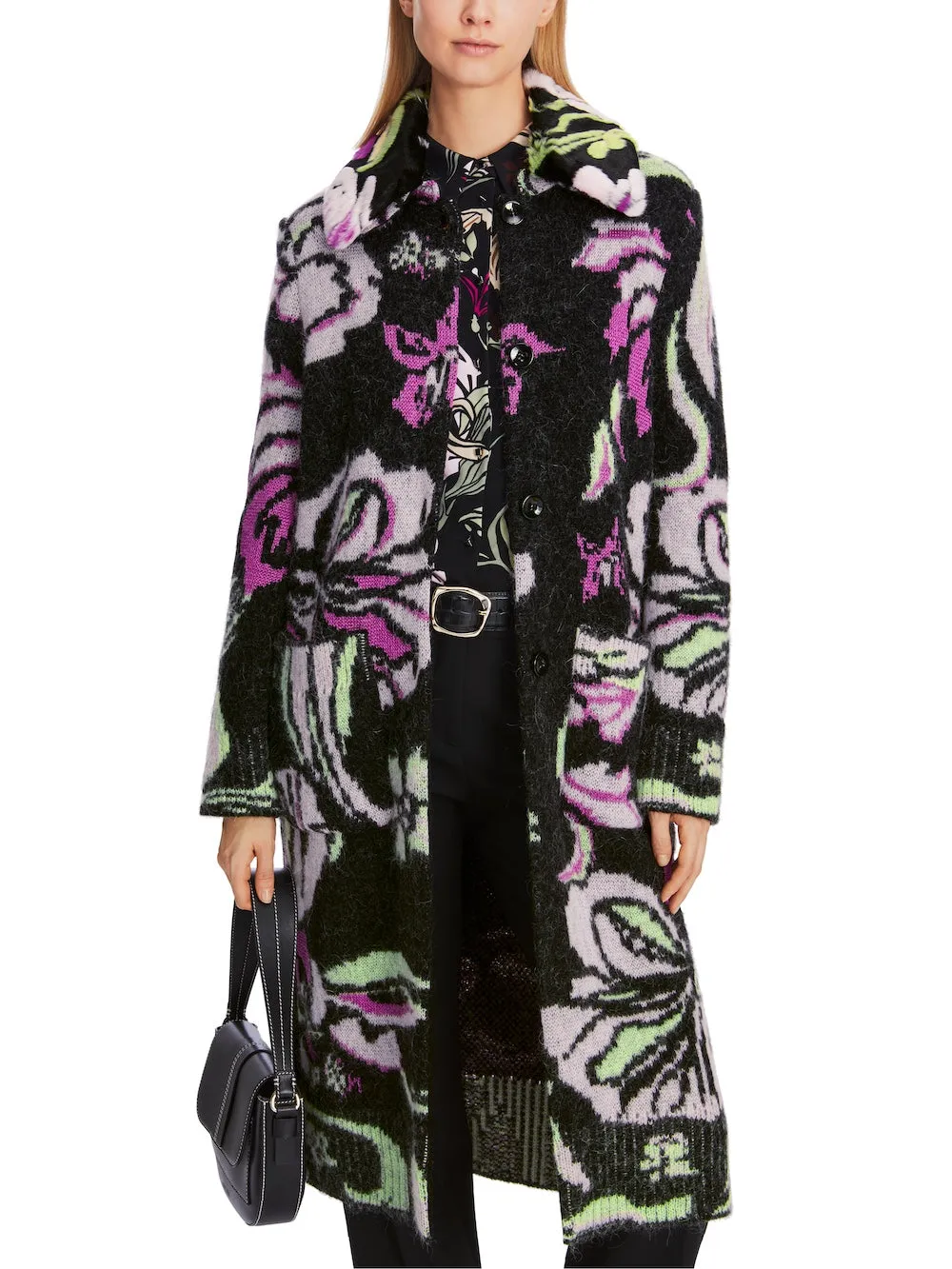 Black Twine Patterned Wool Blend Coat