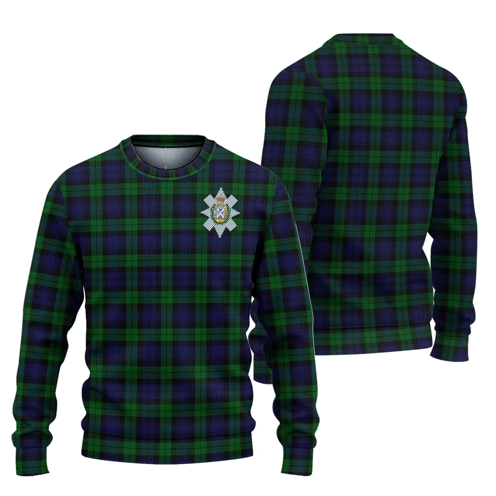 Black Watch Tartan Ugly Sweater with Family Crest