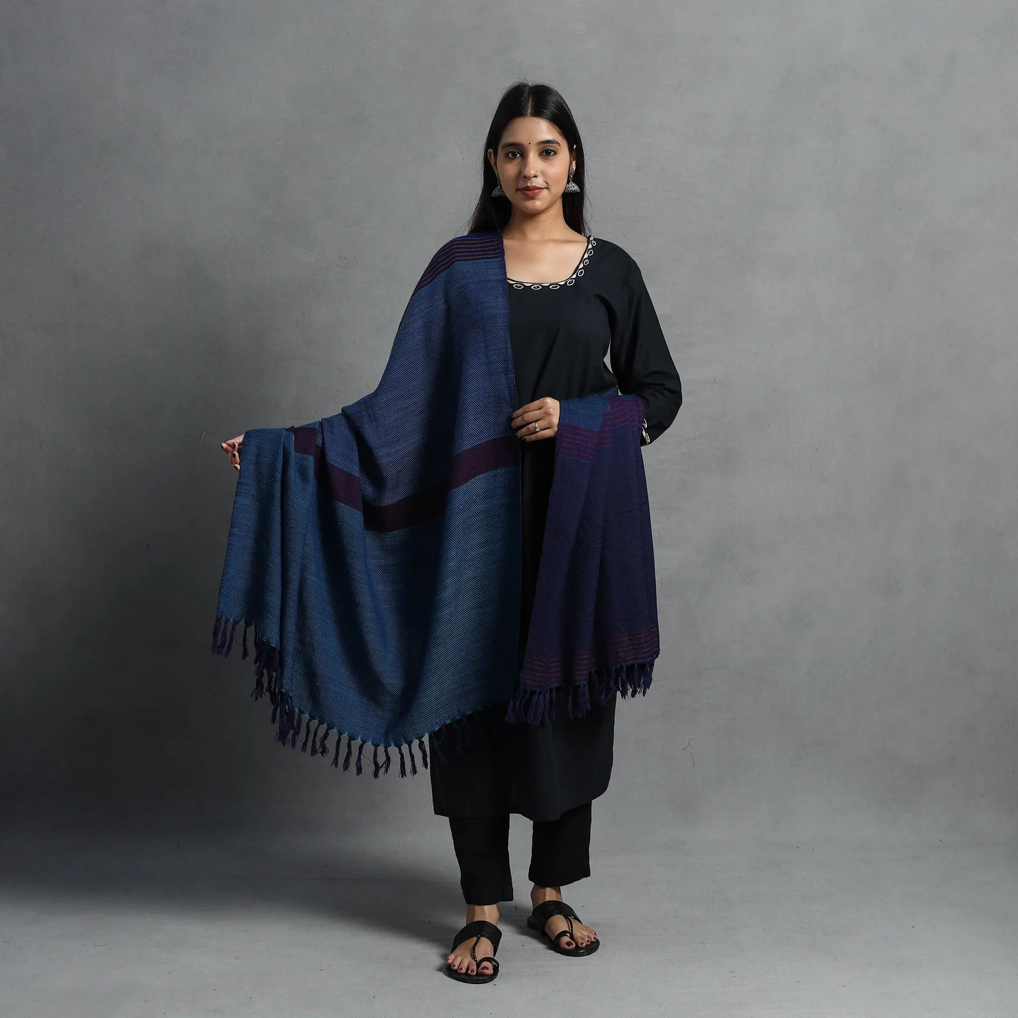 Blue - Kumaun Handwoven Pure Merino Wool Shawl for Women 41