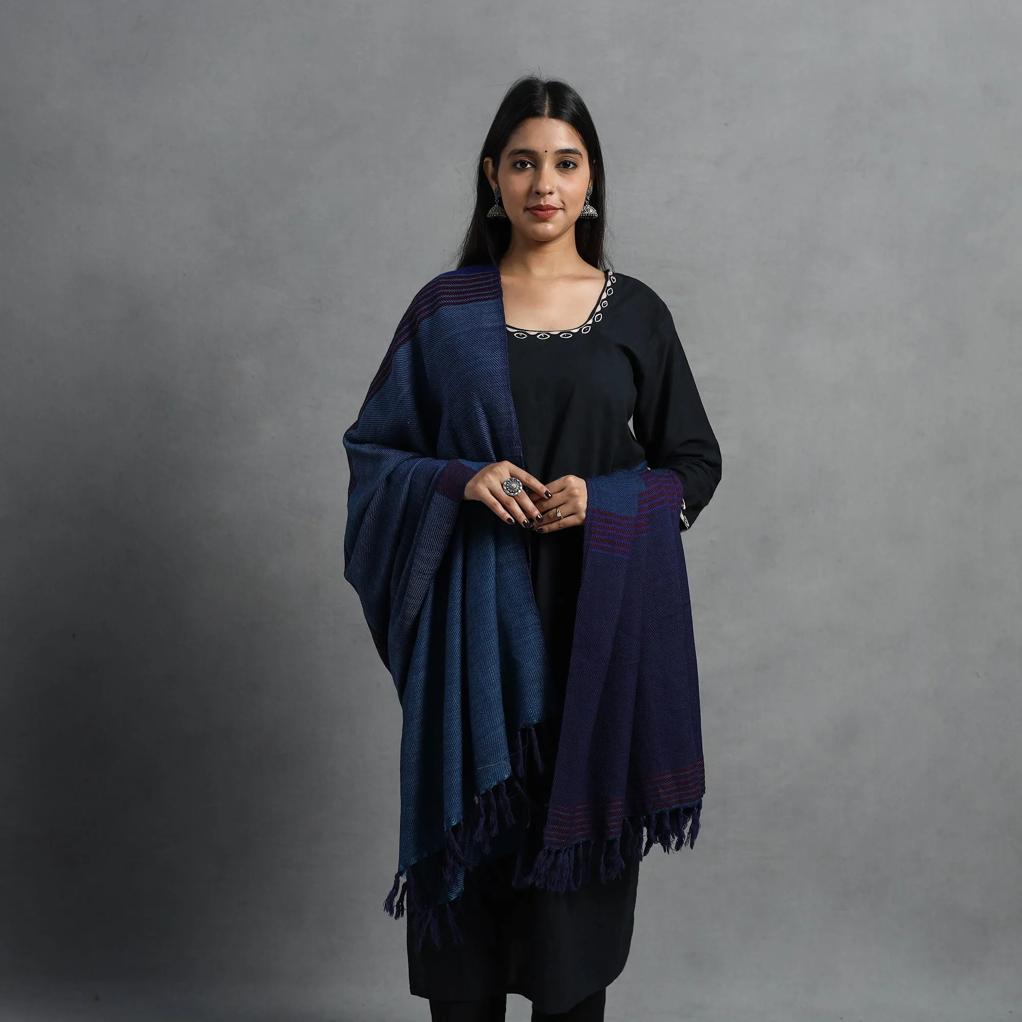 Blue - Kumaun Handwoven Pure Merino Wool Shawl for Women 41