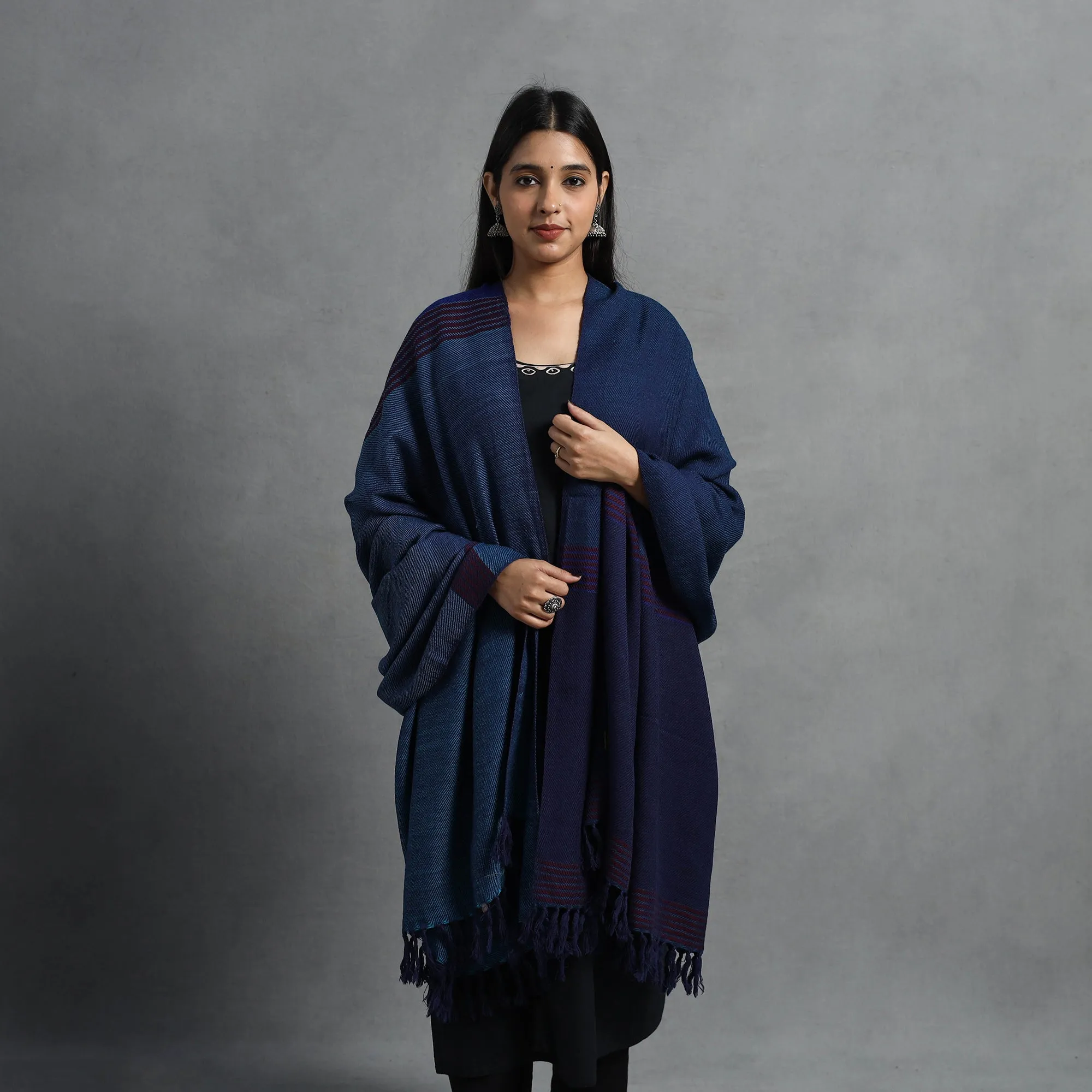 Blue - Kumaun Handwoven Pure Merino Wool Shawl for Women 41