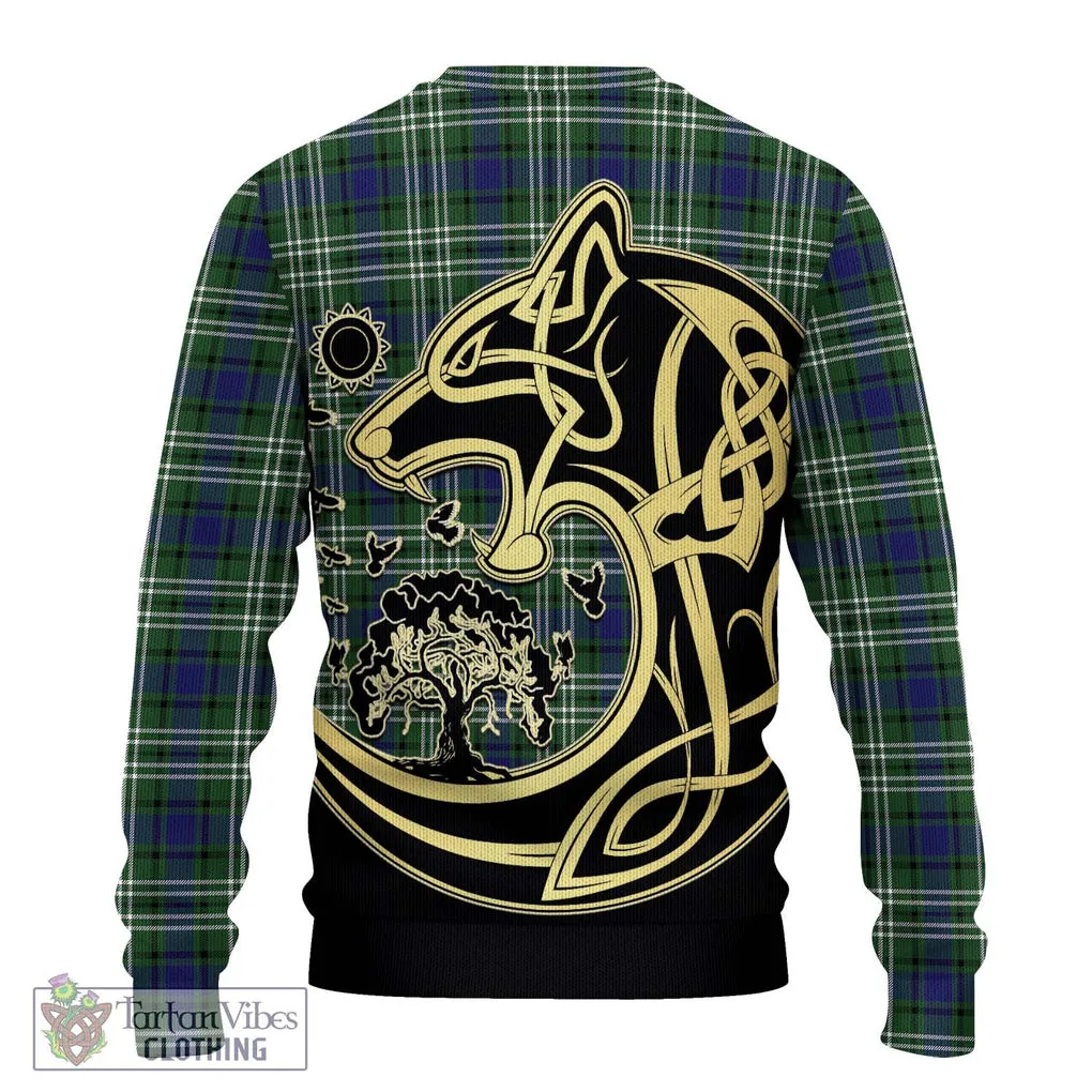 Blyth Tartan Ugly Sweater with Family Crest Celtic Wolf Style