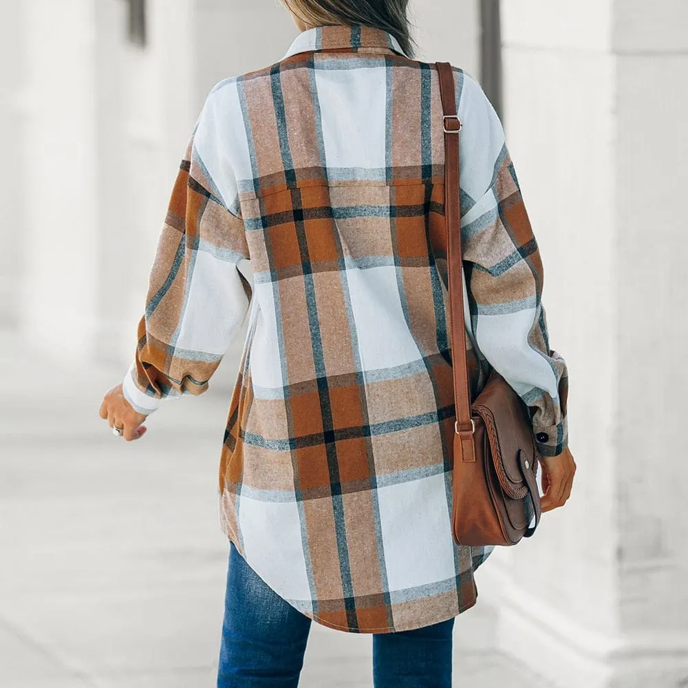 Boho Plaid Long Sleeve Button Up Coat