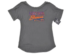 Boise State Broncos Blue 84 Women Gray Longer Back Short Sleeve T-Shirt (M)