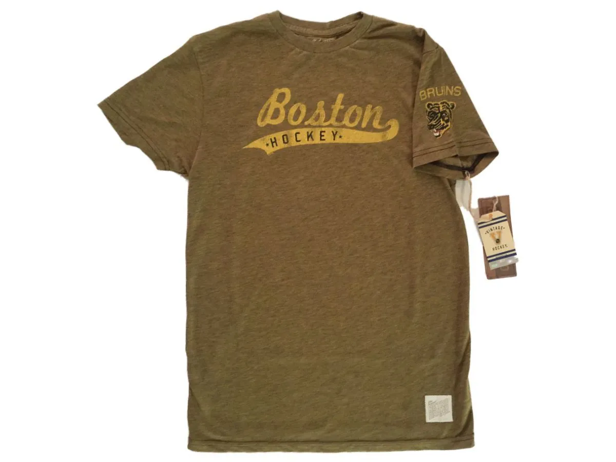 Boston Bruins Retro Brand Melange Gold Hockey Script Vintage Tri-Blend T-Shirt