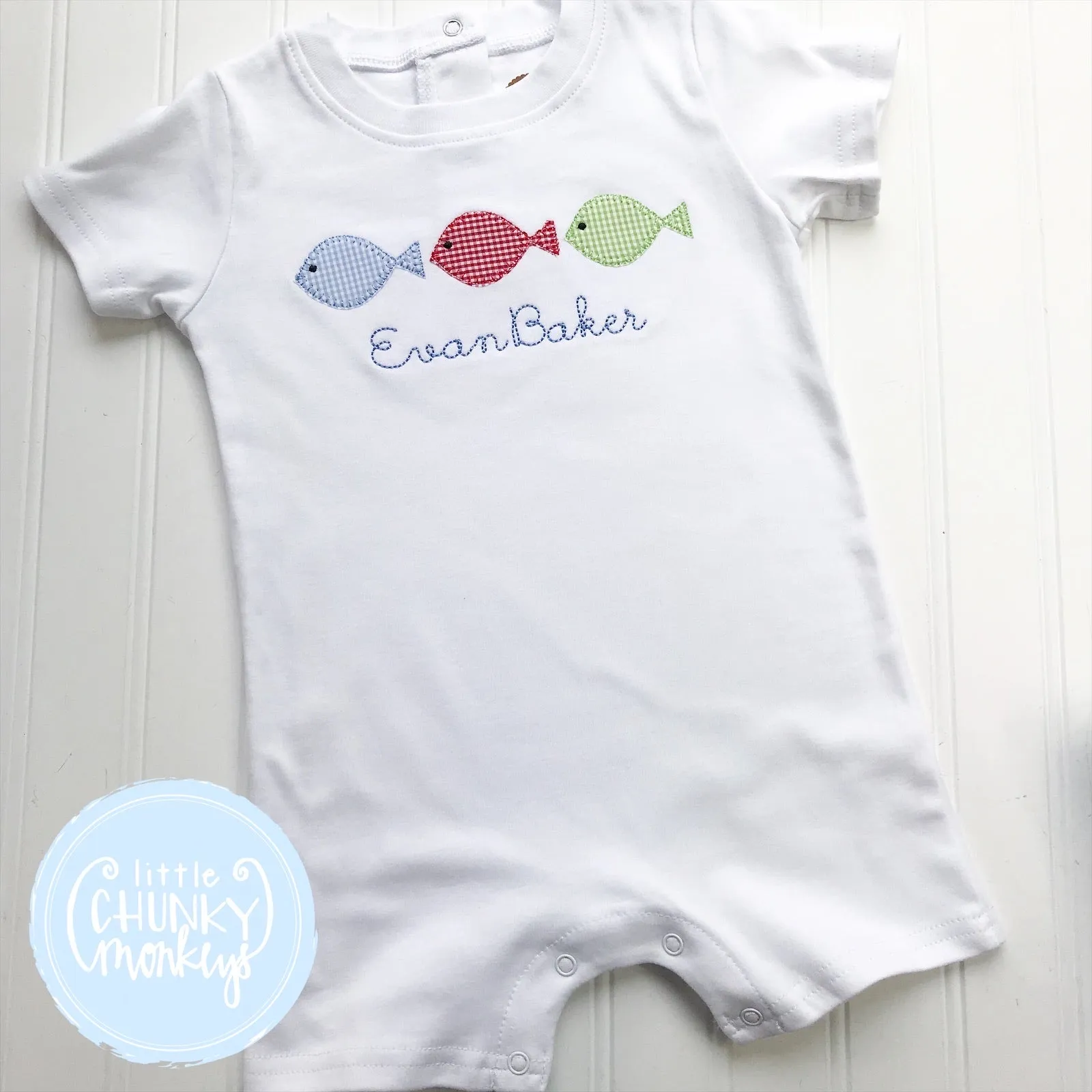 Boy Romper - Applique Fish Trio