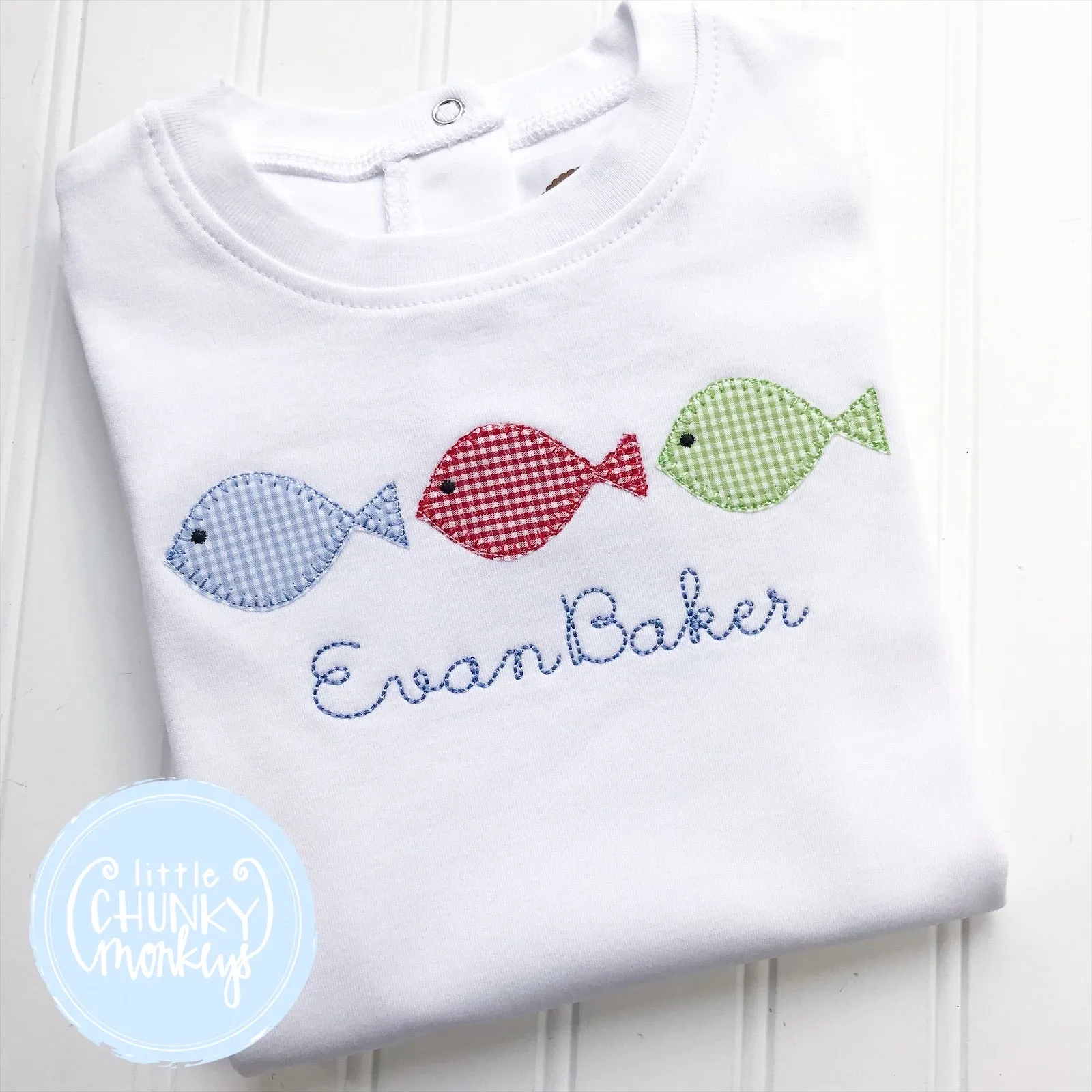 Boy Romper - Applique Fish Trio