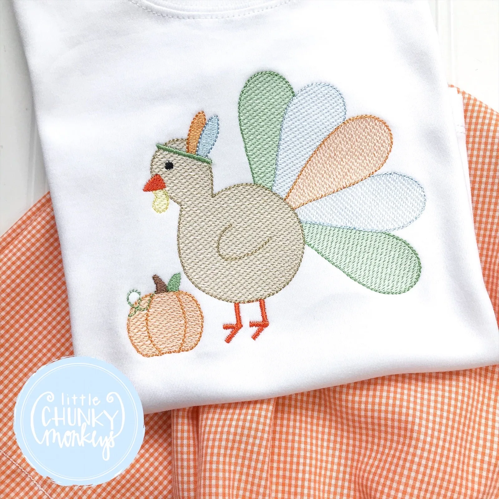 Boy Shirt- Stitched Pumpkin and Turkey   Personalization