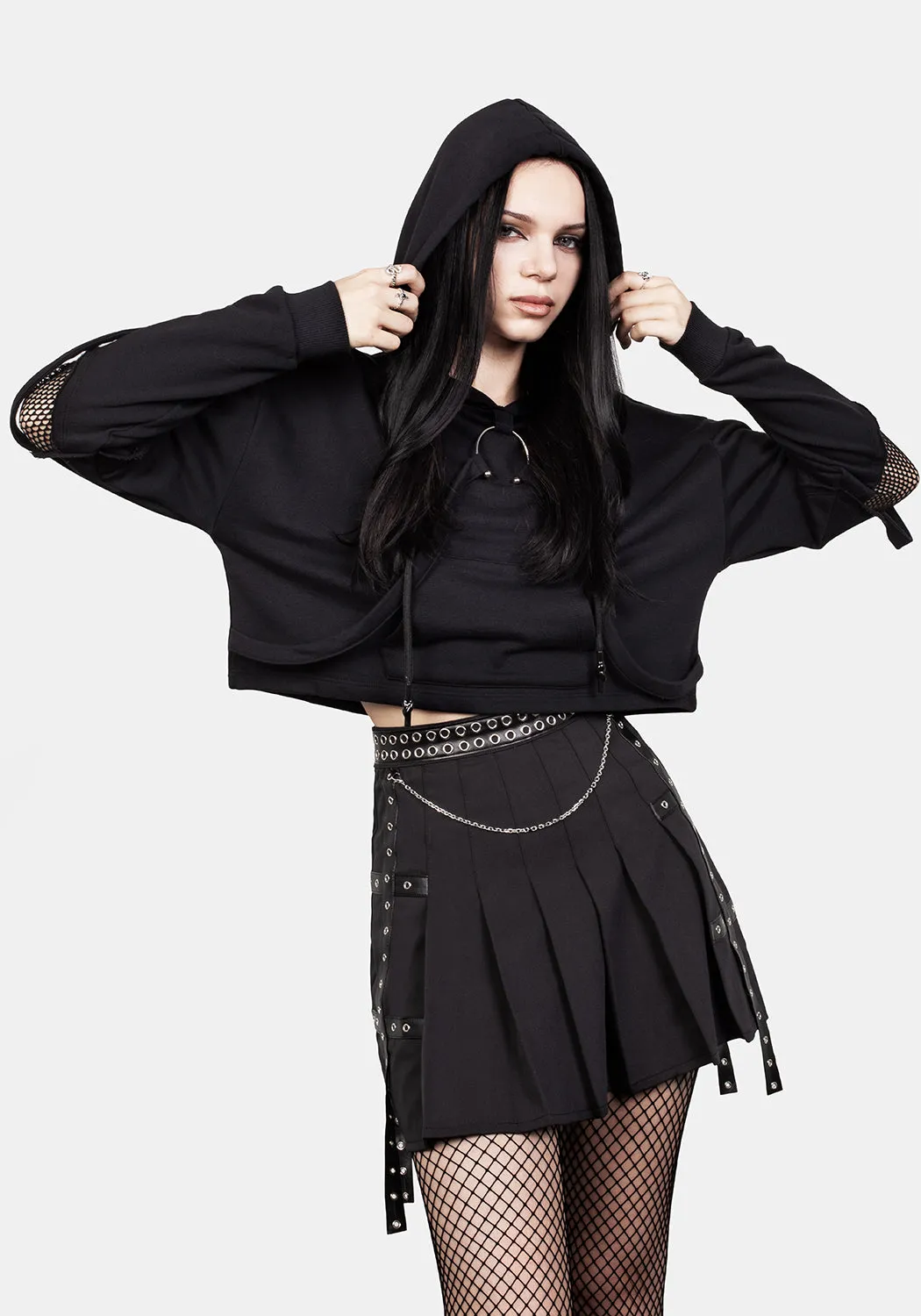 Brutal Mesh Cut Out Crop Hoody