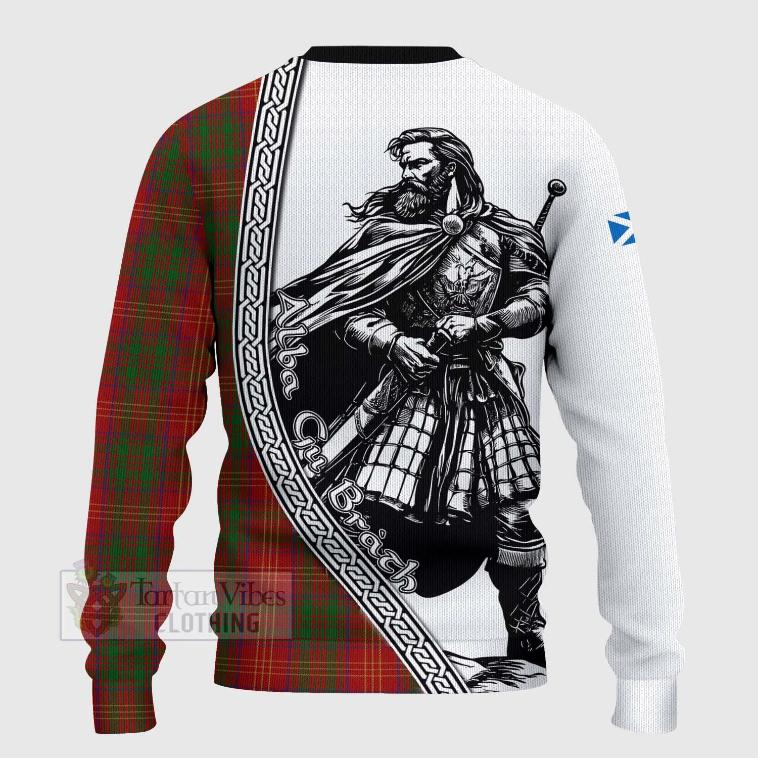 Burns Tartan Clan Crest Knitted Sweater with Highlander Warrior Celtic Style