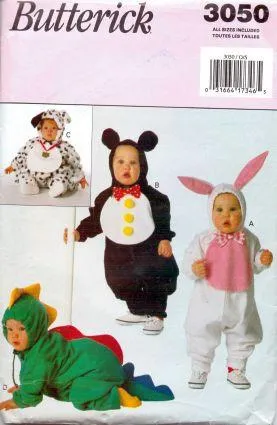 Butterick 3050 Infant  Baby Bunny Panda Bear Dalmation Alligator Halloween Costume Sewing Pattern