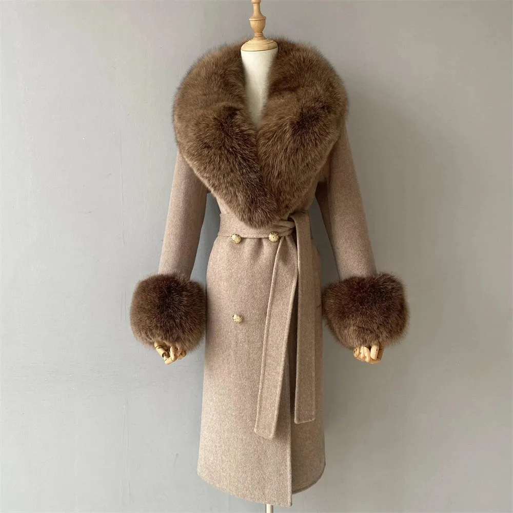 Cashmere Wool Coat with Genuine Fox Fur Trim