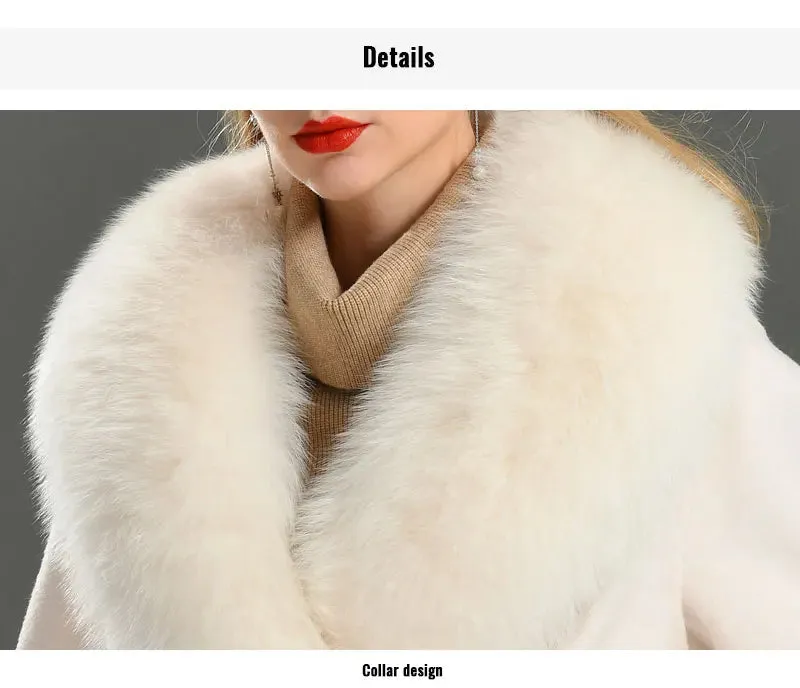 Cashmere Wool Coat with Genuine Fox Fur Trim