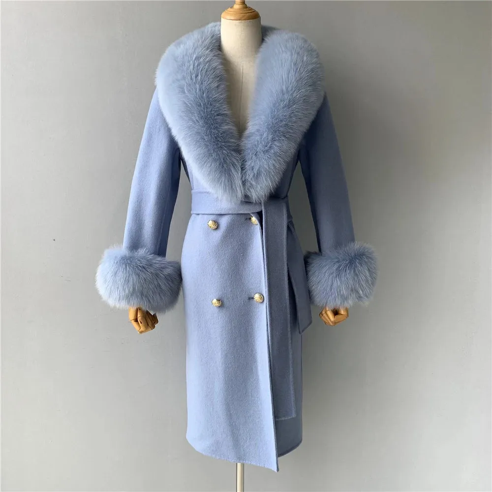 Cashmere Wool Coat with Genuine Fox Fur Trim