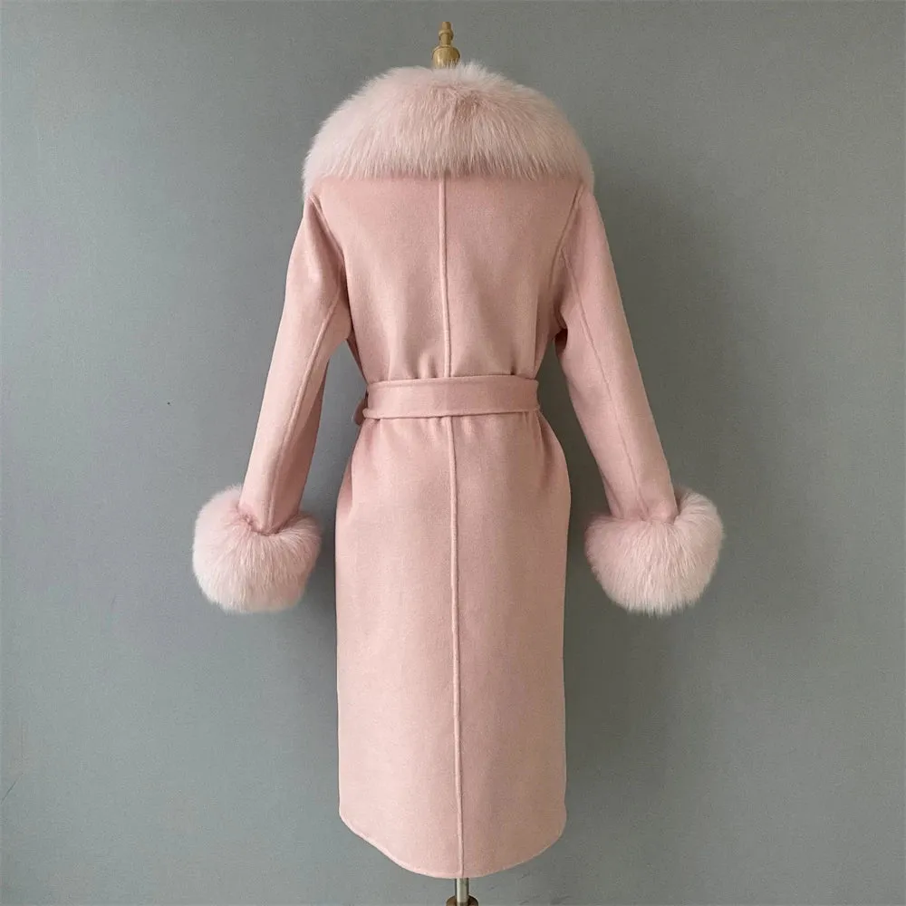 Cashmere Wool Coat with Genuine Fox Fur Trim