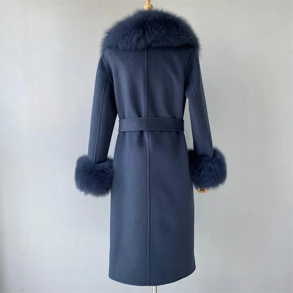 Cashmere Wool Coat with Genuine Fox Fur Trim