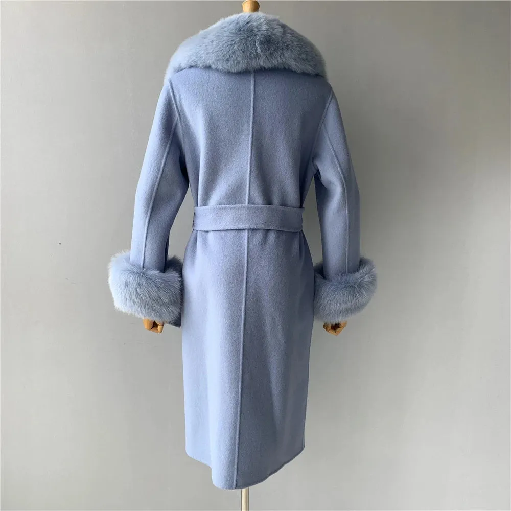 Cashmere Wool Coat with Genuine Fox Fur Trim