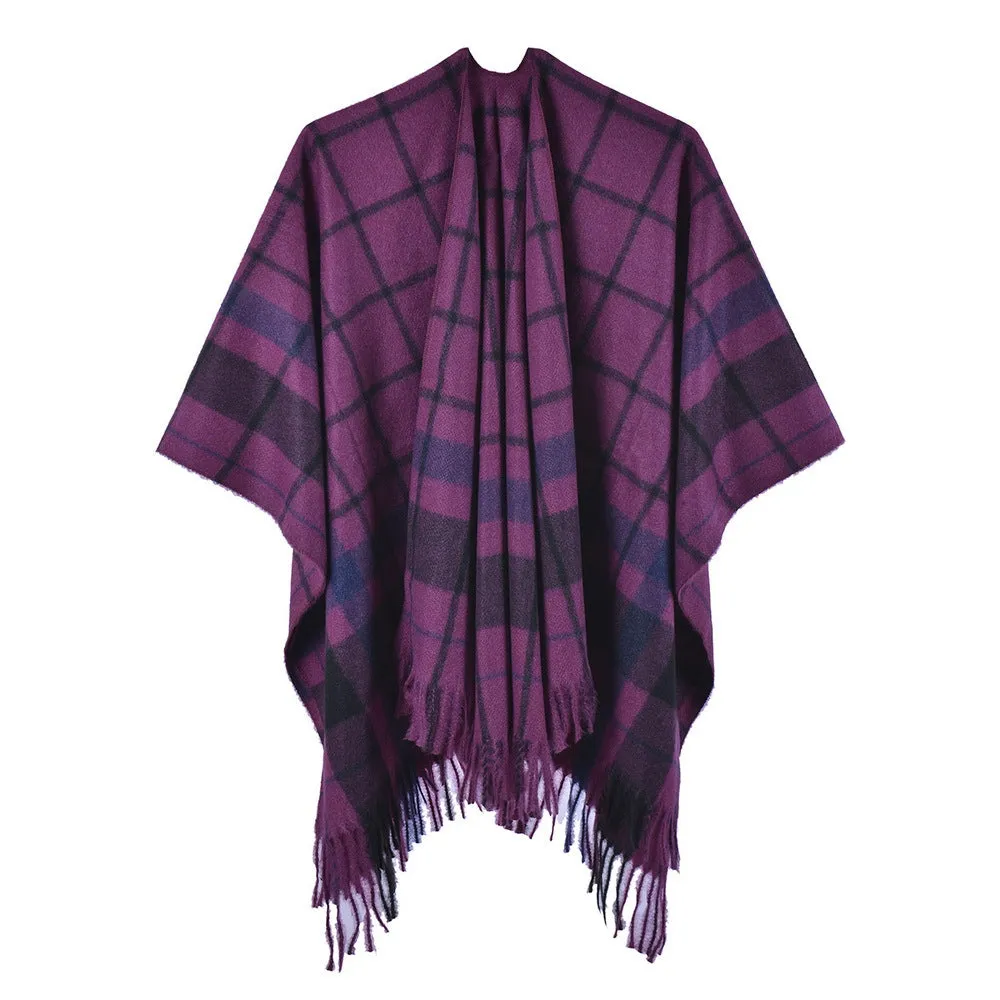 Checked scarf shawl reversible cashmere split shawl napping blanket in summer air-conditioning room