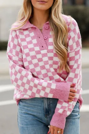 Checkered Collared Neck Long Sleeve Sweater | Sweater Weather | Checkered Print