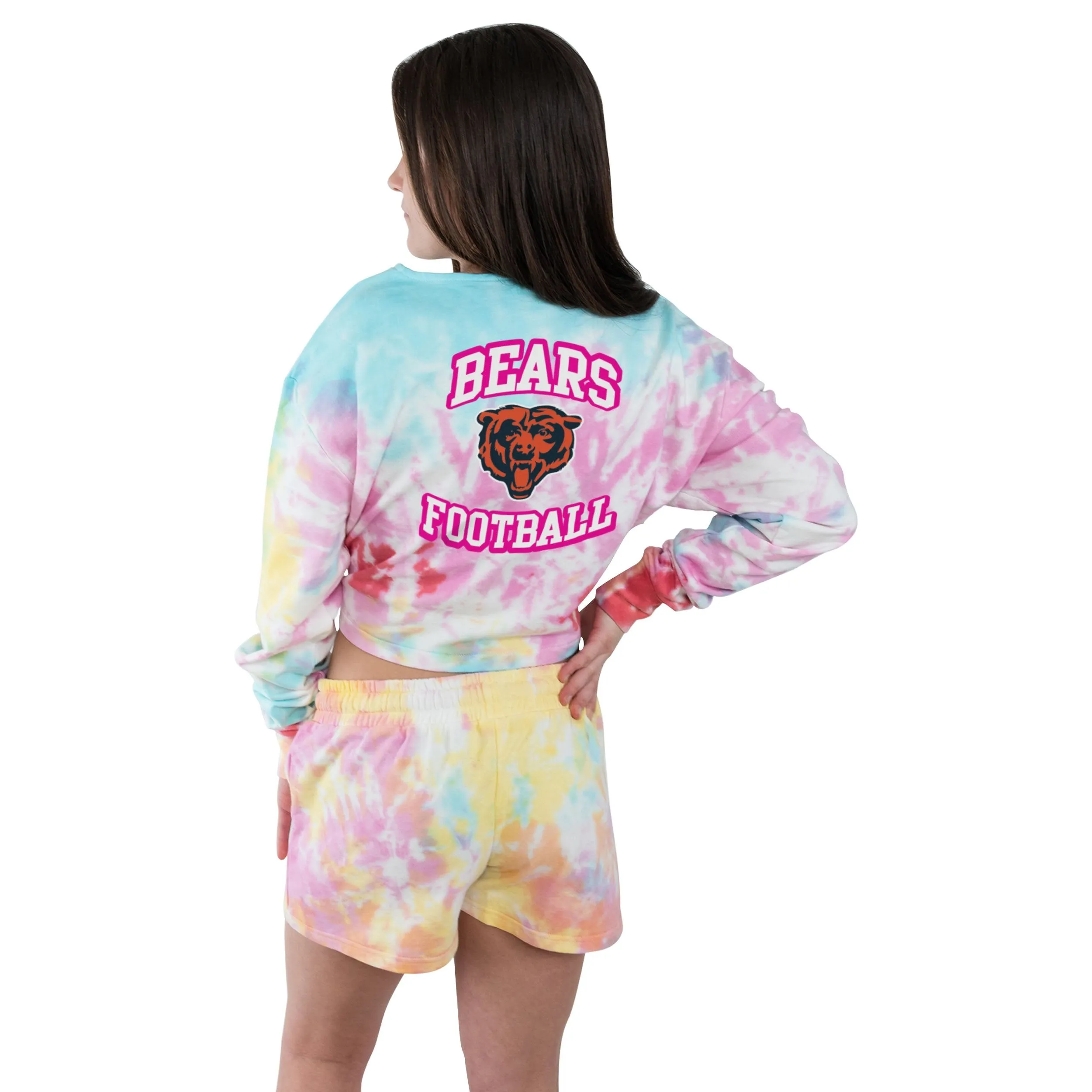 Chicago Bears NFL Womens Pastel Tie-Dye Blast Cropped Sweater