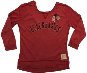 Chicago Blackhawks Retro Brand WOMENS Red 3/4 Sleeve Back Scoop T-Shirt (XS)