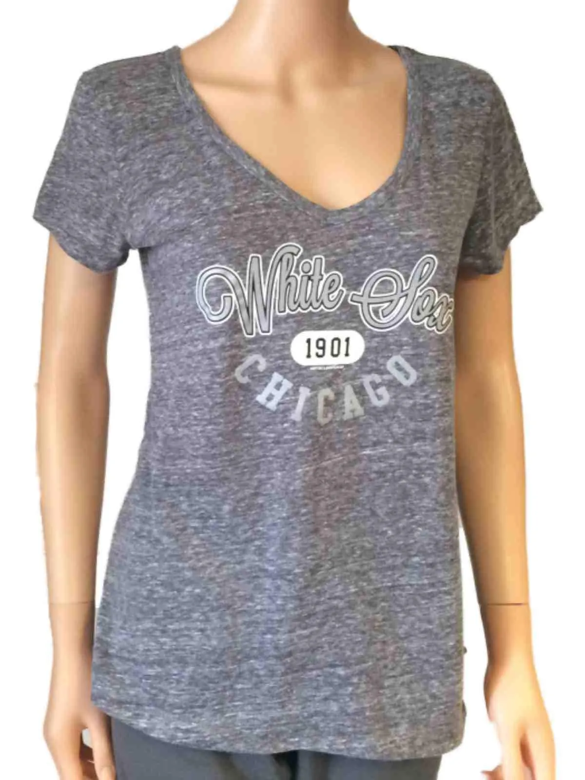 Chicago White Sox SAAG Women Gray Loose Soft Baseball V-Neck T-Shirt