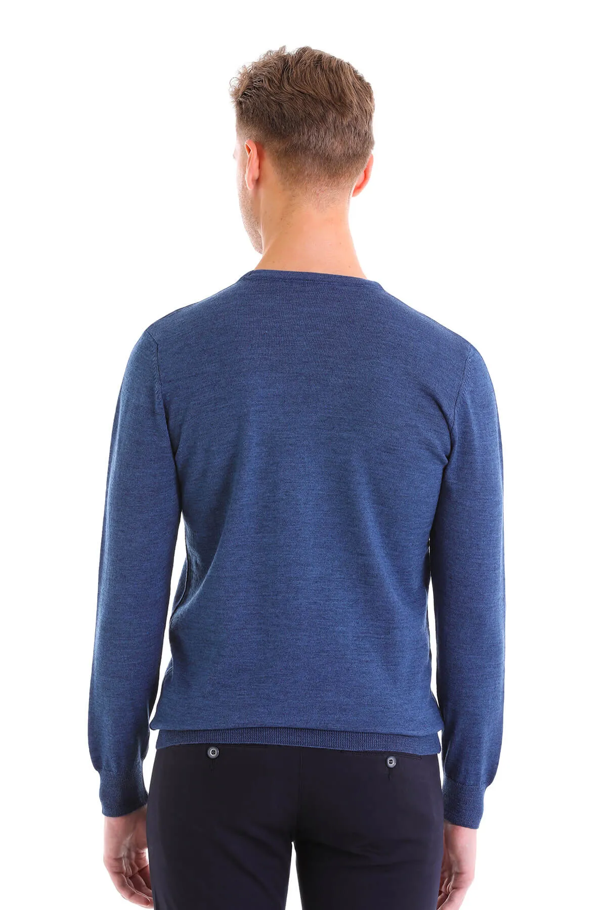 Comfort Fit Wool Blend Blue Mel Crewneck Sweater