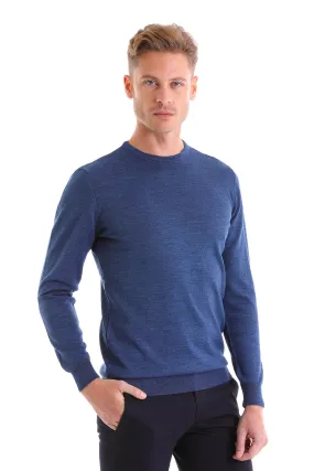 Comfort Fit Wool Blend Blue Mel Crewneck Sweater