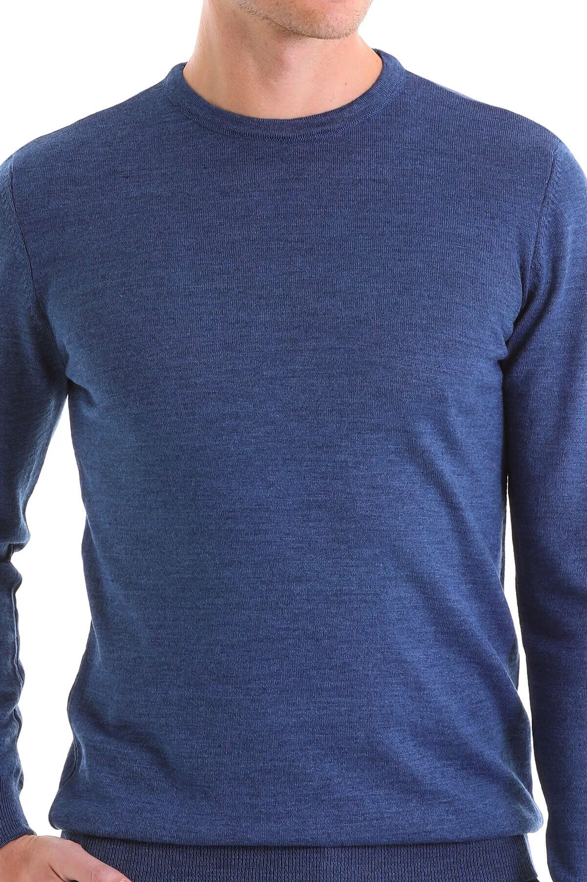 Comfort Fit Wool Blend Blue Mel Crewneck Sweater