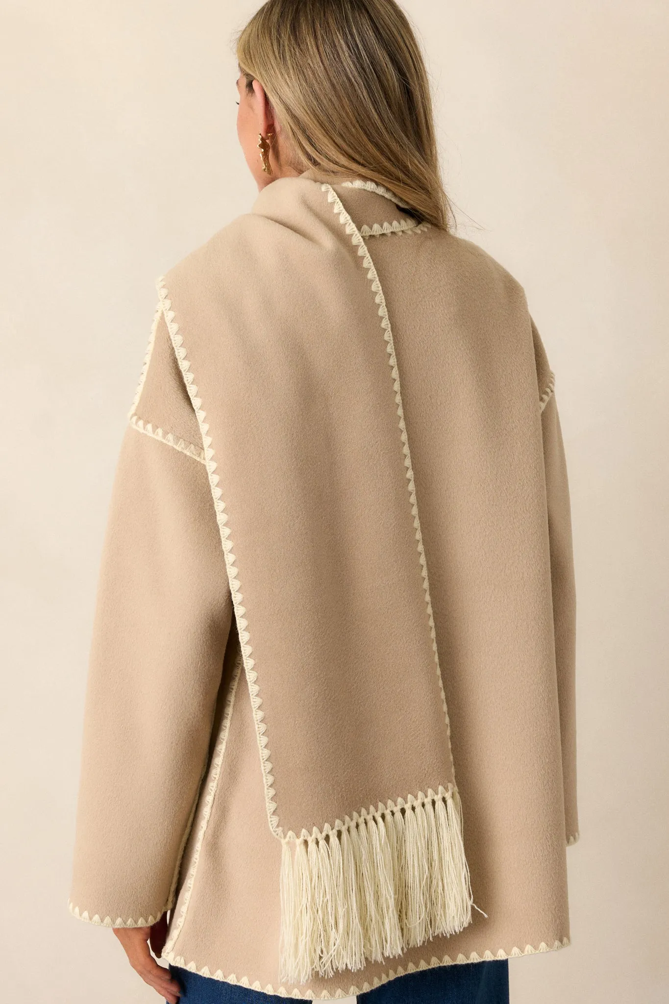 Coming Around Taupe Blanket Stitch Coat