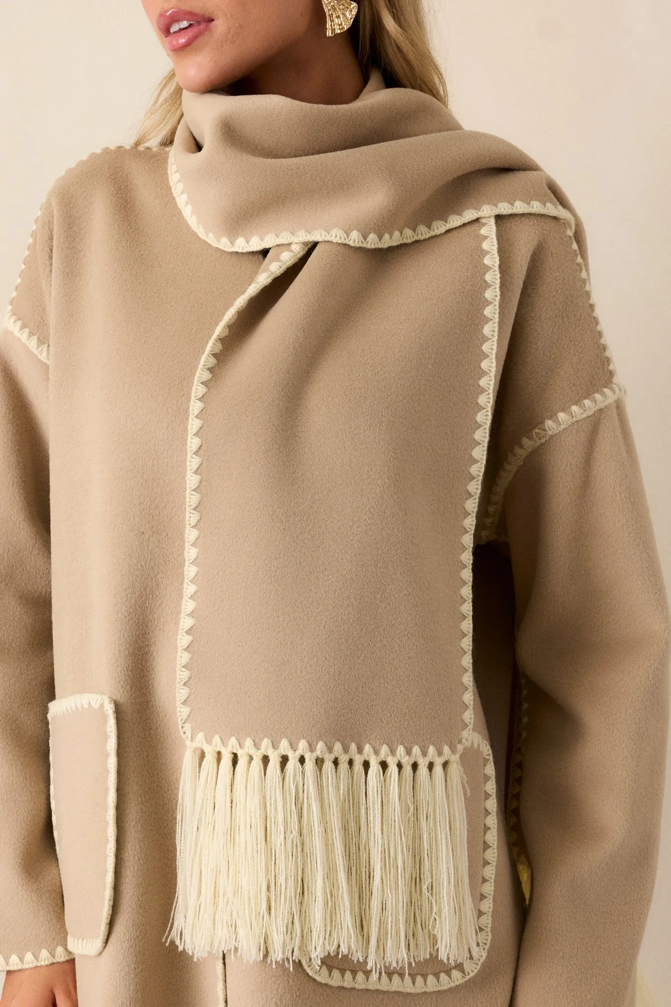 Coming Around Taupe Blanket Stitch Coat