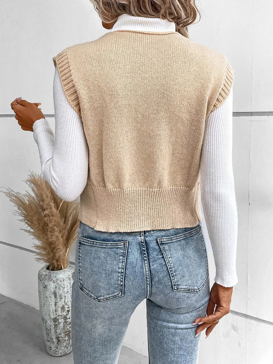 Cozy Button Up V-Neck Sweater Vest