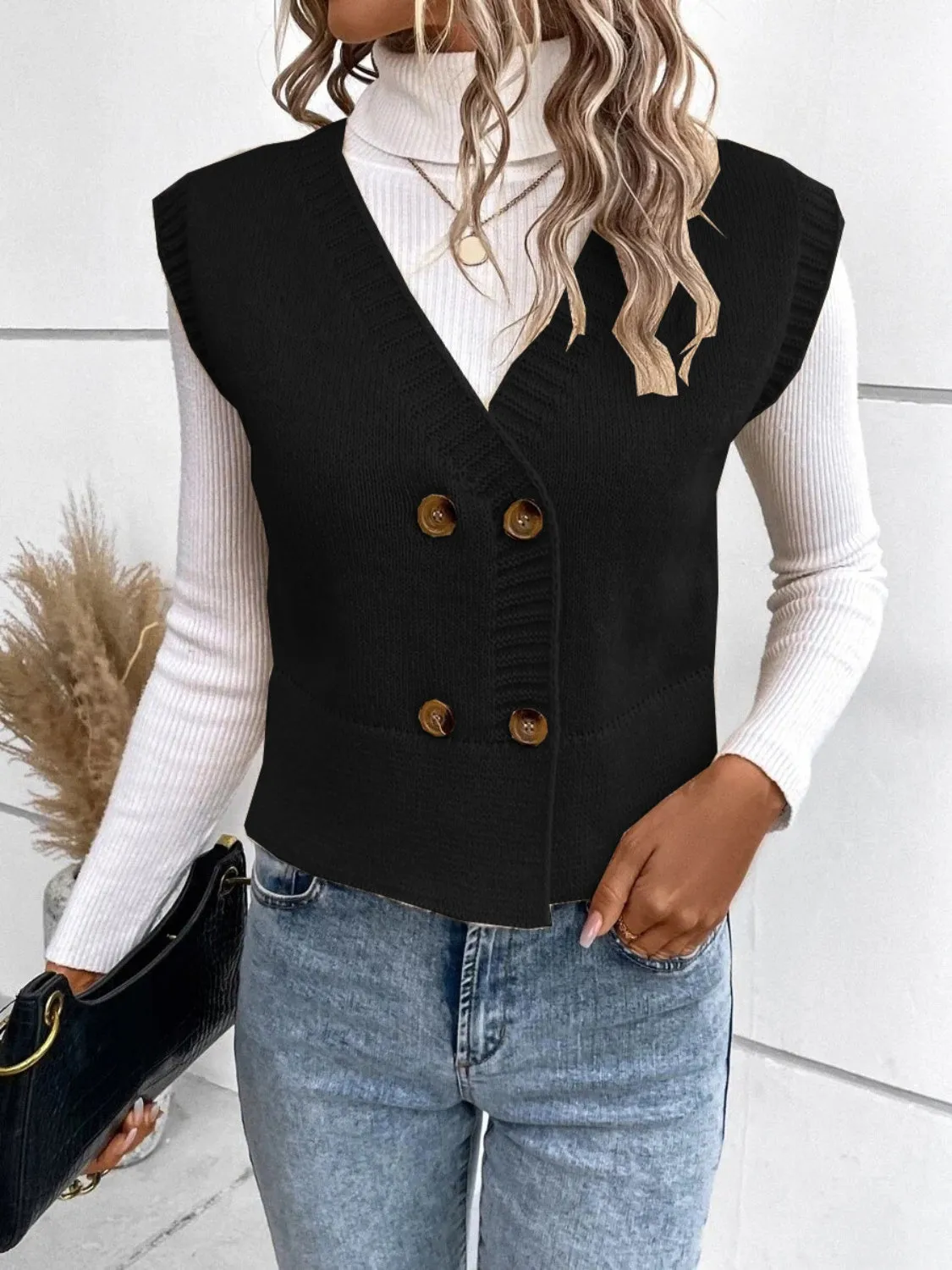 Cozy Button Up V-Neck Sweater Vest