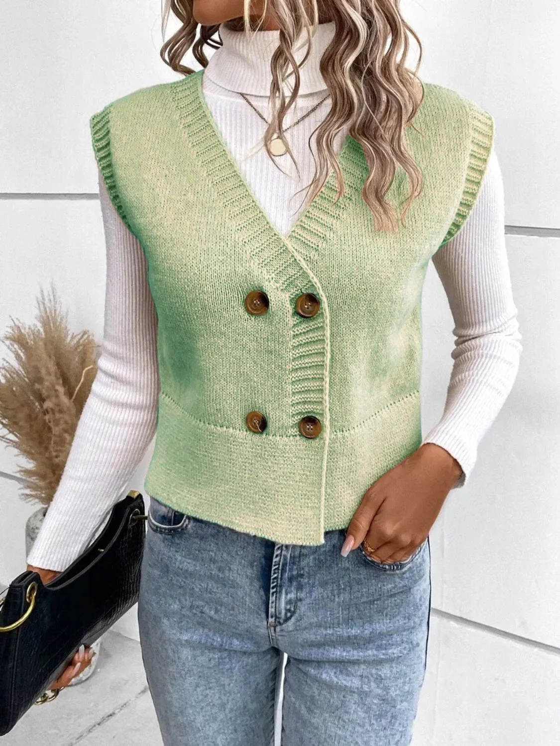 Cozy Button Up V-Neck Sweater Vest