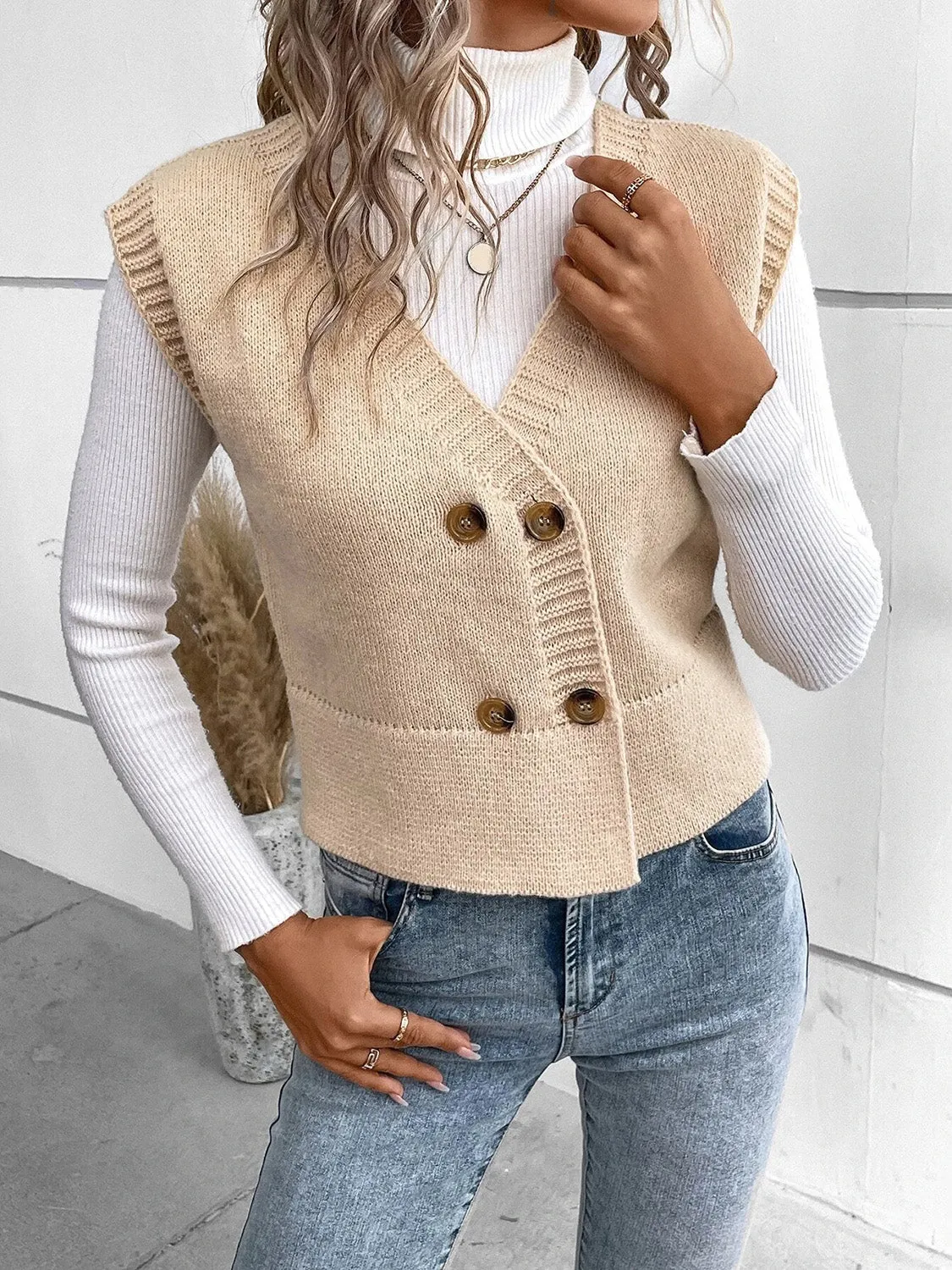 Cozy Button Up V-Neck Sweater Vest