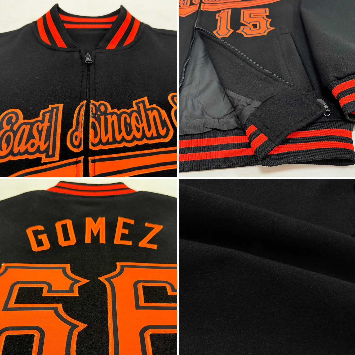 Custom Black Orange-Purple Bomber Varsity Letterman Two Tone Zipper Jacket