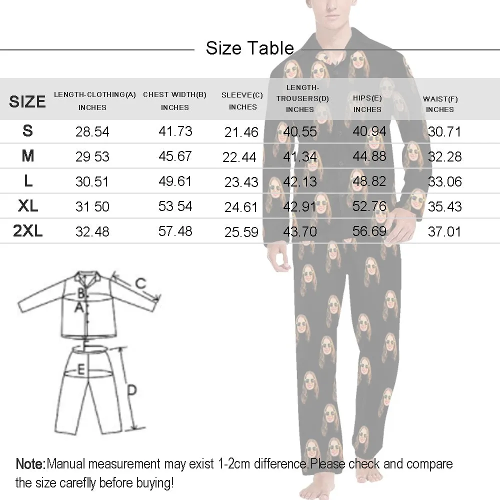 Custom Face Pajamas Polar Bear with Scarf Sleepwear Personalized Men's Long Pajama Set