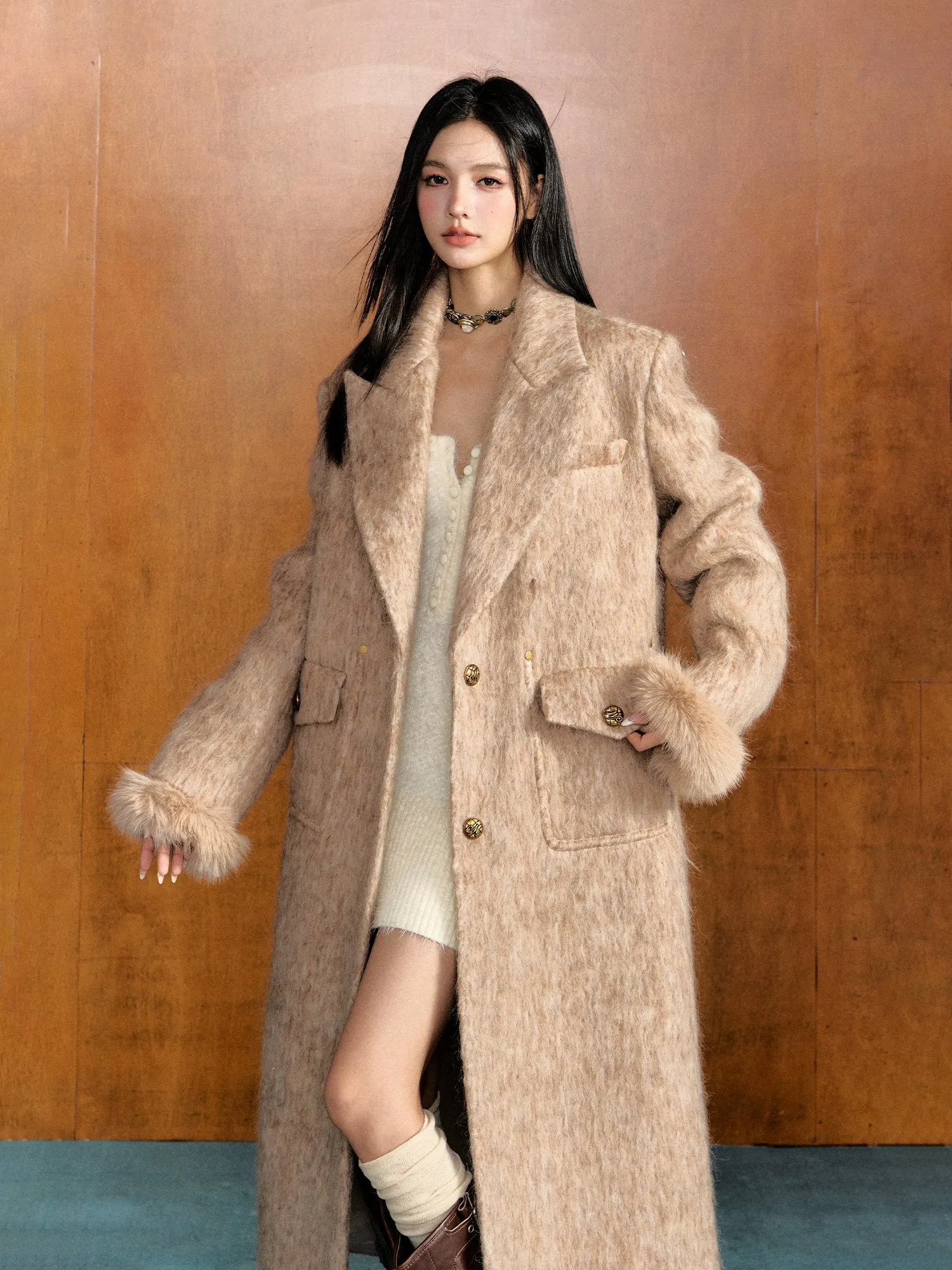 Detachable Fur Collar Wool Coat