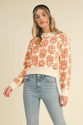 Dive Right In - Floral Pattern Knit Sweater