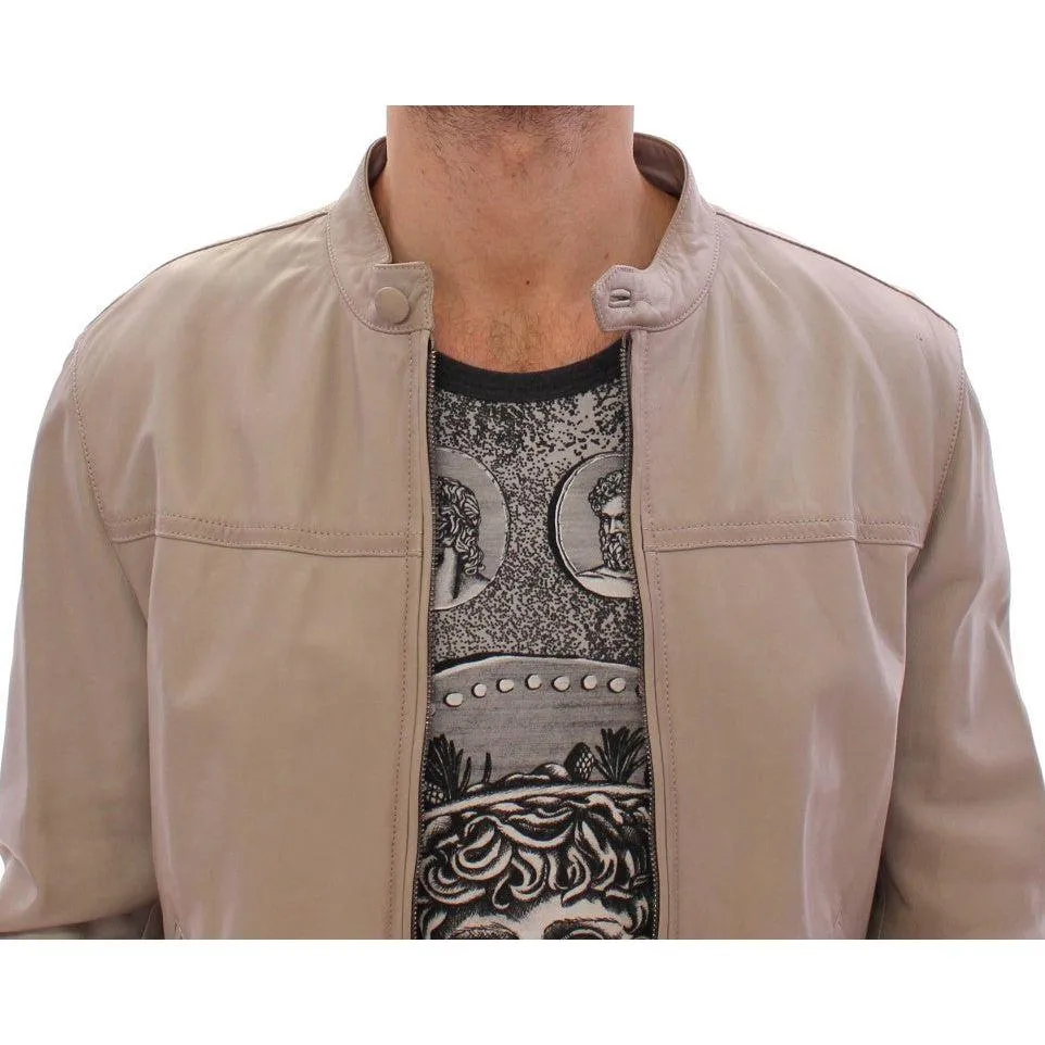 Dolce & Gabbana Elegant Beige Leather Lambskin Jacket