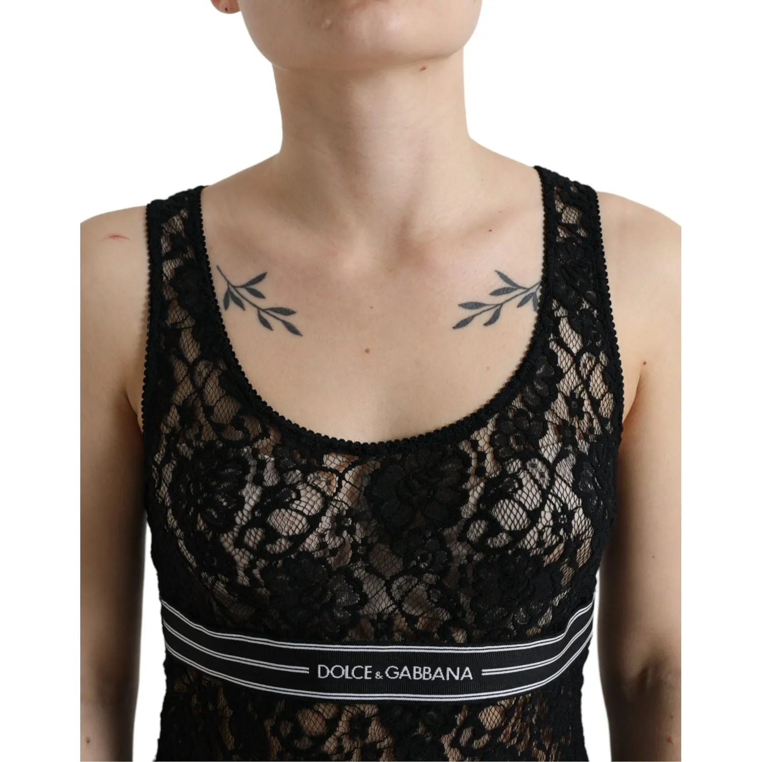 Dolce & Gabbana Elegant Lace Tank Top with Logo Stripe