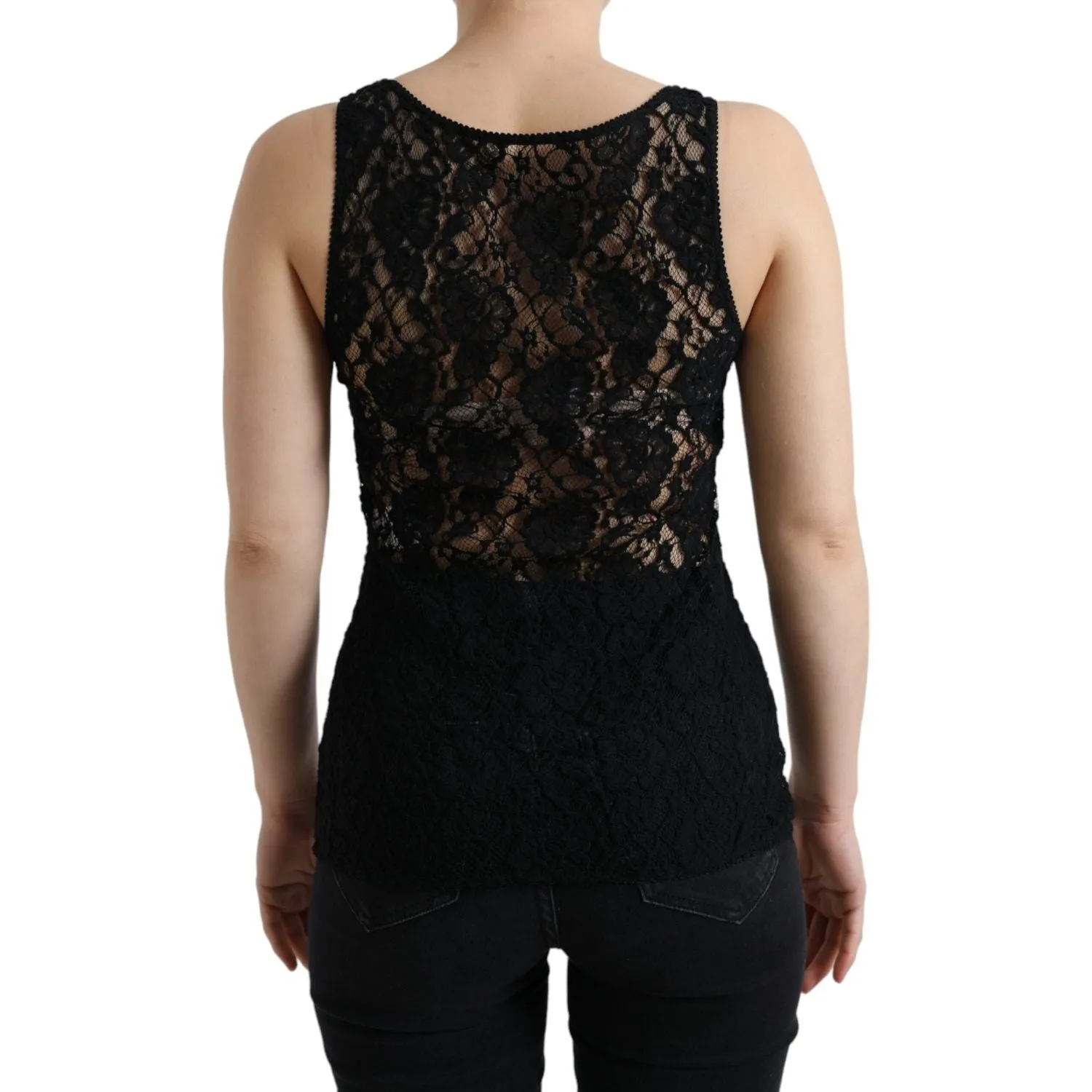 Dolce & Gabbana Elegant Lace Tank Top with Logo Stripe