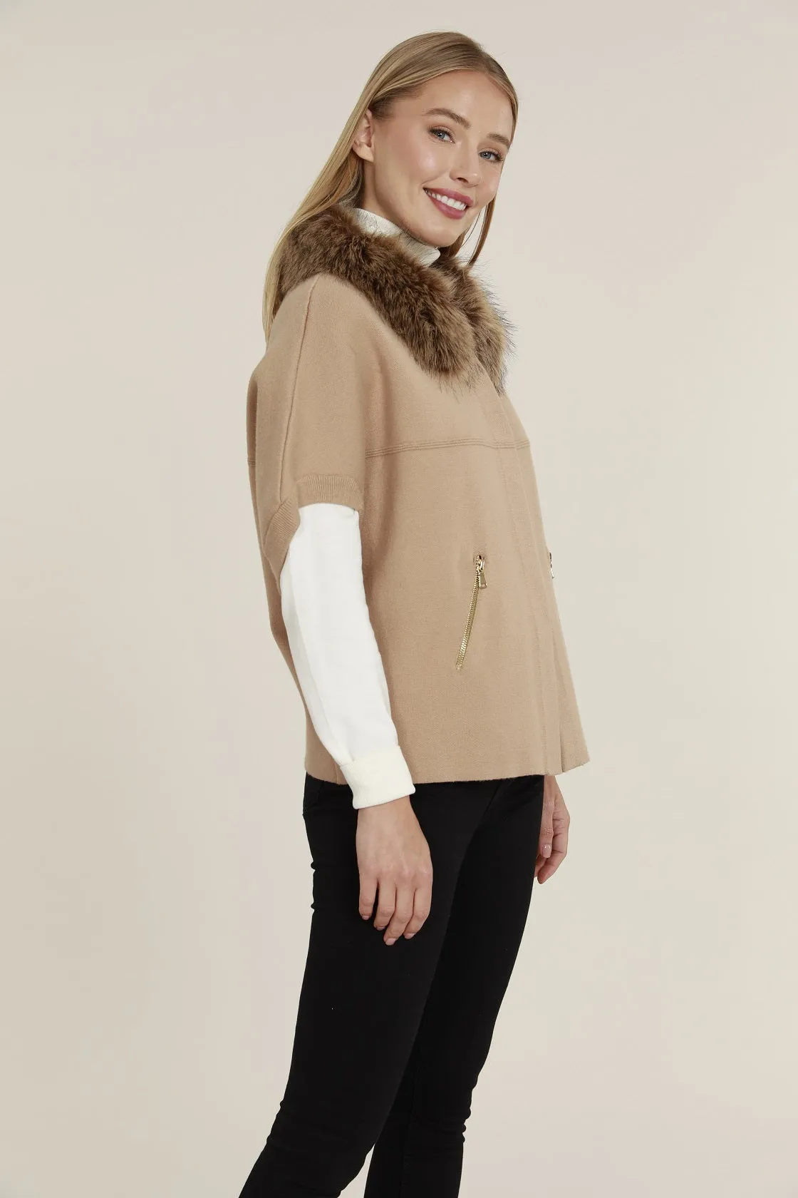 Dolce Cabo Faux Fur Cardigan - Camel