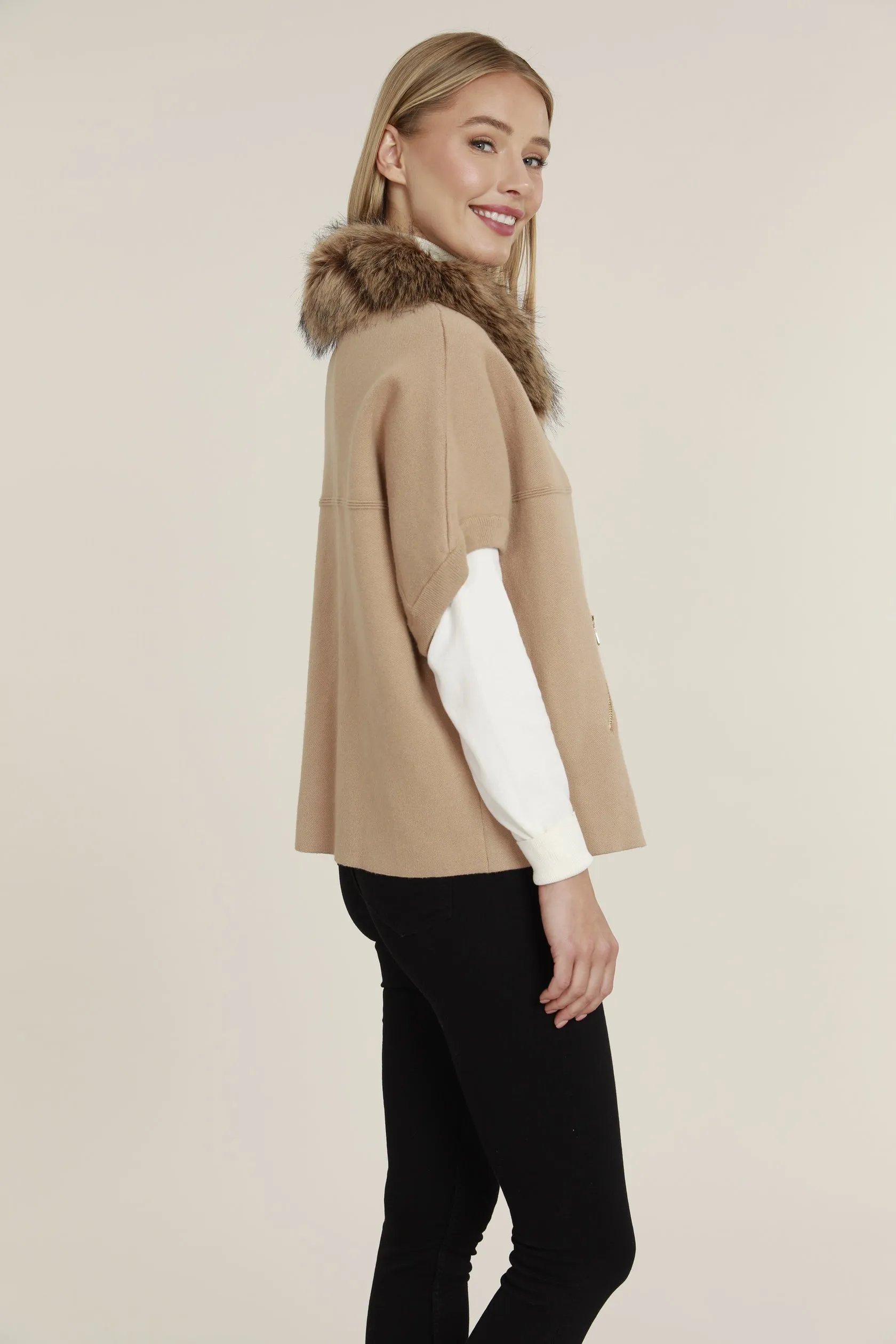 Dolce Cabo Faux Fur Cardigan - Camel