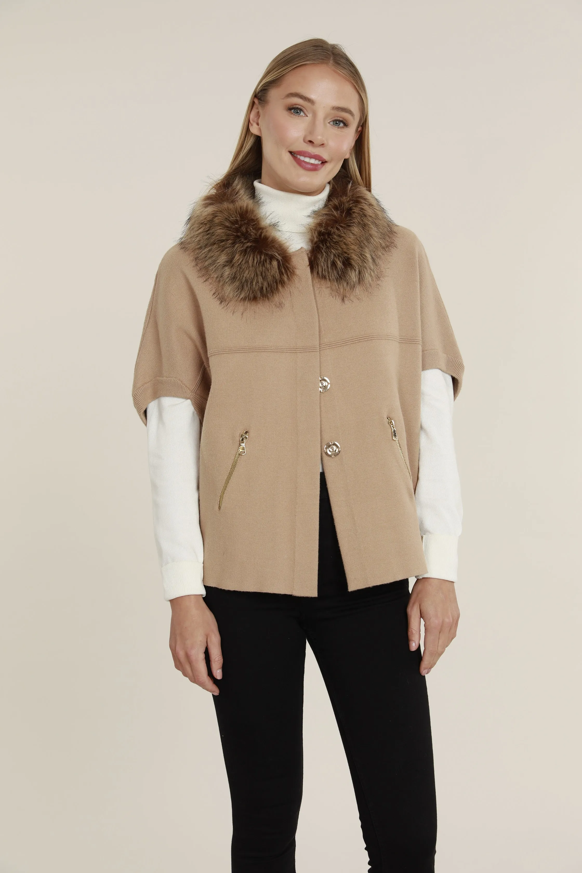 Dolce Cabo Faux Fur Cardigan - Camel