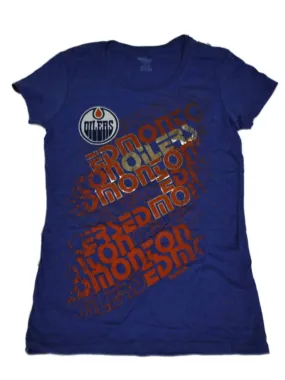 Edmonton Oilers Reebok Women Blue Multi Logo Short Sleeve T-Shirt (S)