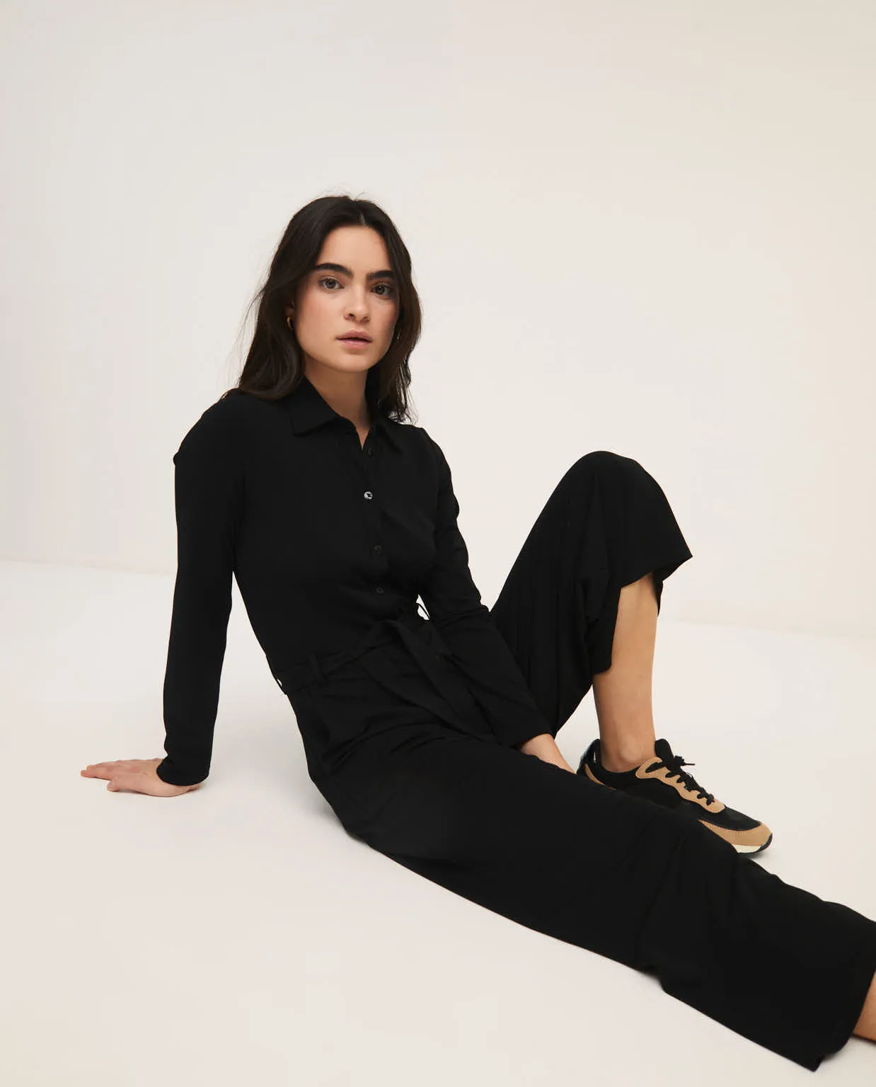 Effen zwart jumpsuit | Surkana plain mono with shirt collar black