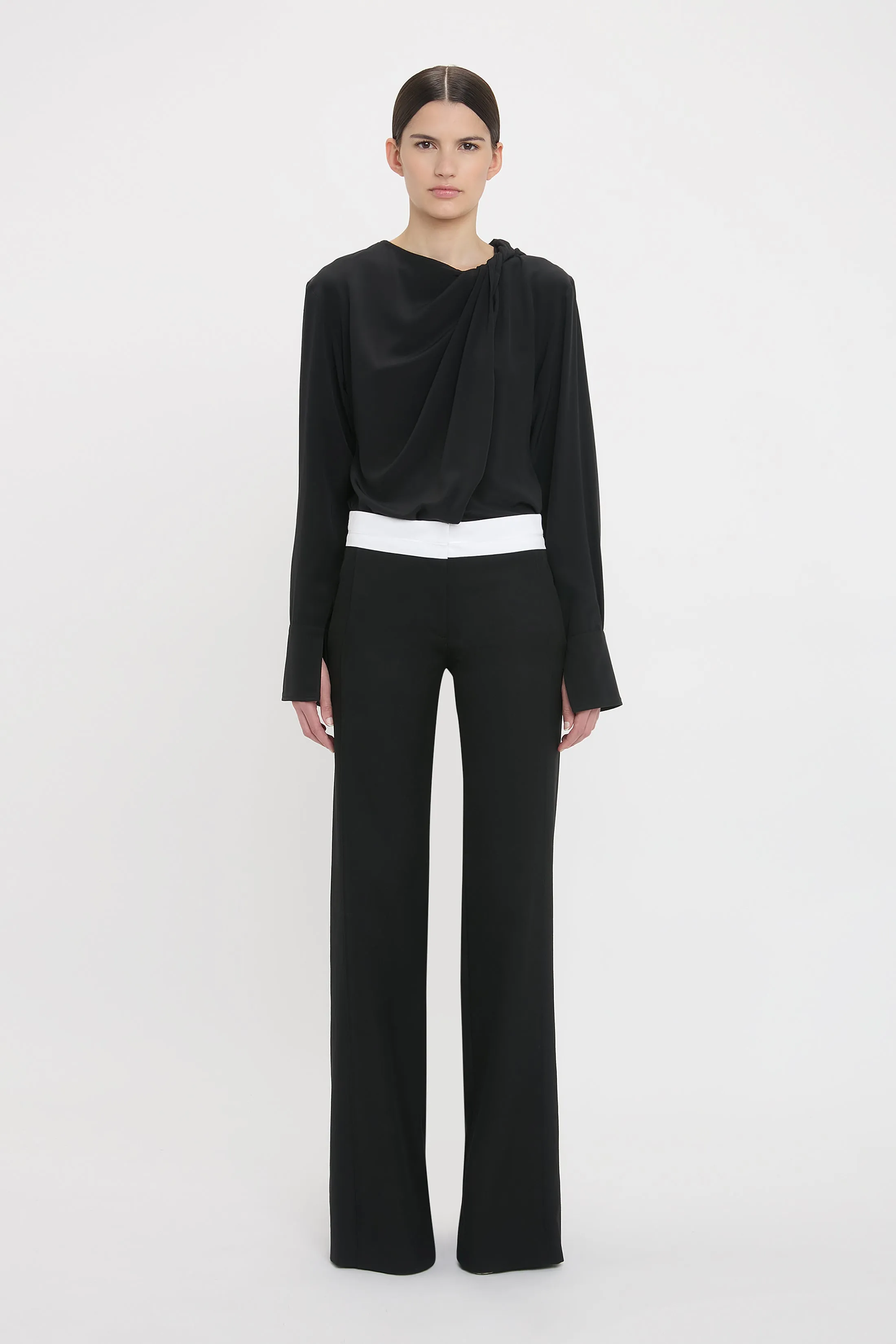 Exposed Waistband Trouser In Black