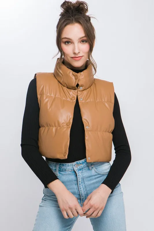 Faux Leather puffer Vest